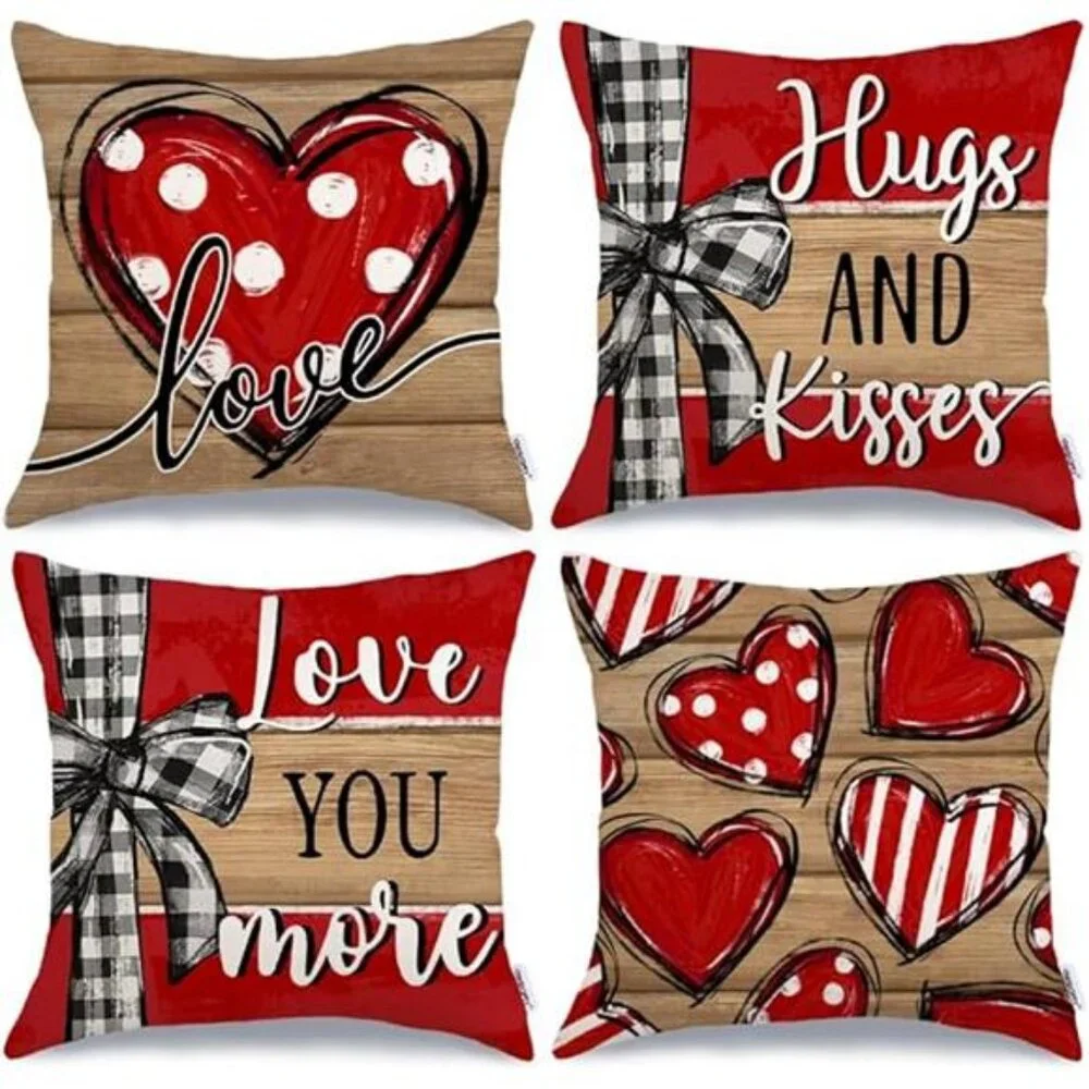Valentine's Day Love You More Hugs and Kisses Throw Pillow Covers 18x18